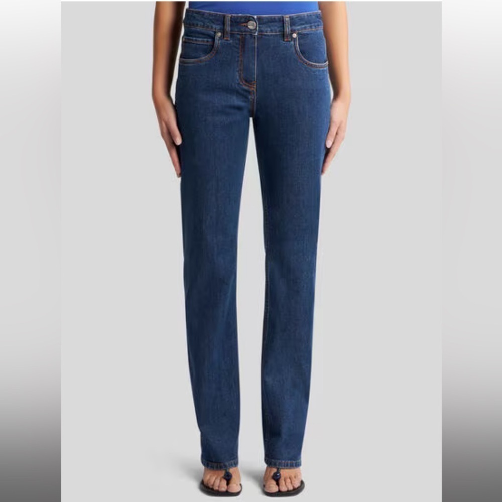 ETRO Straight Leg Mid-rise Denim Solid Light Wash JEANS WITH EMBROIDERED REAR -